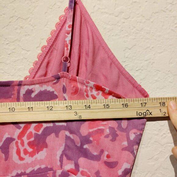 Rococo Sand Lei M maxi dress Pink deep plunge pleated flowy resort - Picture 9 of 12